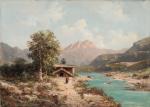 Emile GODCHAUX (1860-1938). 
Rivière en montagne. 
Huile sur toile.
Signé en...