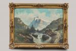 Alexandre François BONNARDEL (1867-1942). 
Torrent en montagne. 
Huile sur toile.
Signé...