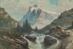 Alexandre François BONNARDEL (1867-1942). 
Torrent en montagne. 
Huile sur toile.
Signé...