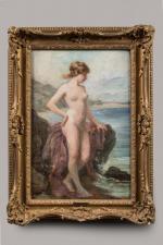 Adolphe LALIRE (1848-1933).
Naïade.
Huile sur toile.
Signé « AD. La Lyre »...