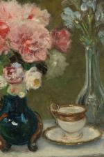 Jacques MARTIN (1844-1919). 
Nature morte au bouquet de pivoines.
Huile sur...