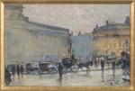 Eugène VILLON (1879-1951). 
Place à Paris le soir, 1921.
Gouache sur...