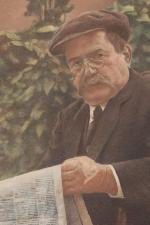 Léon GARRAUD (1877-1961). 
Portrait d'homme au béret lisant le journal.
Détrempe...