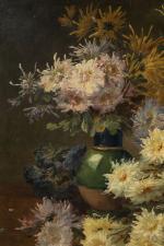 Émile GODCHAUX (1860-1938). 
Bouquet de dahlias. 
Huile sur toile.
Signature en...