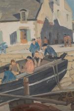 Edmond CHAUVET (1902-1969).
Activité sur le port breton.
Huile sur panneau.
Signé en...