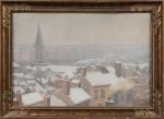 Henri-Charles ANGENIOL (1870-1959).
Les toits enneigés et l'église Saint-Georges à Lyon.
Pastel...