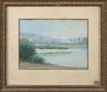 Henri-Charles ANGENIOL (1870-1959).
Le Rhône au sud de Lyon.
Pastel sur papier.
Signé...