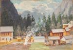 Henri Charles ANGENIOL (1870-1959).
En lot :
- Abondance, Haute-Savoie, 1957. 
Huile...