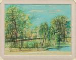 Jean CARZOU (1907-2000). 
Vue d'un parc, 1958.
Encre et aquarelle sur...