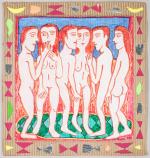 Mario CHICHORRO (1932-2023).
Groupe, 1977.
Peinture sur papier collé en plein carton...