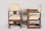 André Sornay (1902-2000)
Paire de fauteuils en bois teinté à dossier...