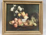 DEUX  REPRODUCTIONS sur toile : Nature morte aux fleurs...