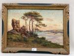 Émile HAMONIC (1861-1943)
falaise en Bretagne 
Huile sur toile signée en...