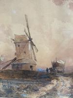 David I COX (1783-1859).
Le Moulin en Hollande. 
Aquarelle Signée en...