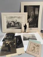 Ensemble de GRAVURES, photographies et une aquarelle réhaussée signée F....