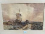 David I COX (1783-1859).
Le Moulin en Hollande. 
Aquarelle Signée en...