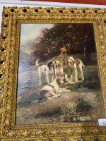 École du XXe siècle.
Chiens après la chasse au renard.
Huile sur...