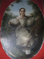 ECOLE FRANCAISE du XIXème siècle. Jeune fille à l'escarpolette. Huile...