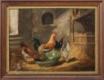 JACQUET (Ecole française fin XIXème-début XXème siècle), Poules et Coq....