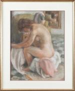 Pierre DEVAL (1897-1993). Nu assis dans l'atelier. Pastel sur papier....