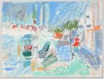 Marcel SAINT-JEAN (1914-1994). Pont sur le fleuve, 1966. Pastel gras...