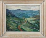 E. SCHWARTZ (école moderne). Paysage de montagne, 1943. Huile sur...