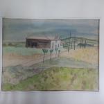 Pierre PALUE (1920-2005), paysage avec ferme, aquarelle sur papier, ...