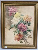 Madeleine LEMAIRE "les dahlias" 
Aquarelle sur papier signé en bas...