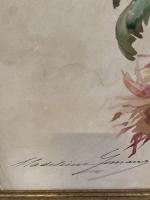 Madeleine LEMAIRE "les dahlias" 
Aquarelle sur papier signé en bas...