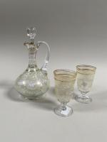 Ensemble comprenant une VERSEUSE et deux VERRES à décor de...