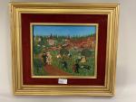 ÉCOLE NAIVE
"Vue de village animé et moulin".
Huile sur toile.
H :...