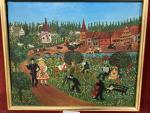 ÉCOLE NAIVE
"Vue de village animé et moulin".
Huile sur toile.
H :...