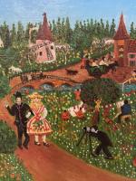 ÉCOLE NAIVE
"Vue de village animé et moulin".
Huile sur toile.
H :...