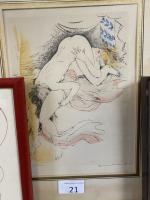 Amandine DORE (1912-2011) , le couple, lithographie et on y...