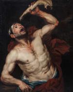 Attribué à Giovanni Battista LANGETTI (1625-1676). Samson buvant dans une...