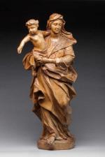 ECOLE FRANCAISE XVIIème siècle. Vierge à l'Enfant en bois sculpté...