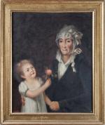 ECOLE FRANCAISE du XIXème siècle. Portrait de mère et enfant....