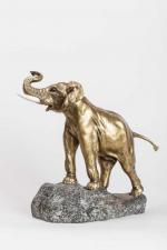 Paul François Berthoud (1870- ?). « Eléphant sur un rocher ». Sujet en...