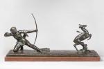 Paul SILVESTRE (1884-1976), Chasseresse à la biche. Groupe en bronze...