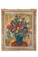 Marcelle BOTTON (1900-1978). Vase de fleurs, 1951. Huile sur toile....