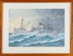 ECOLE DU XXème SIECLE, I.SARRAZIN?. Bateau dans la tempête. Gouache sur...