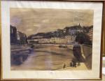 Georges KARS (1882-1945). La Saône à Saint Paul. Fusain sur...