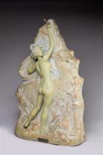 Edouard DROUOT (1859-1945). "Diane" Haut-relief en terre cuite patinée dans...