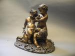 Jean-Baptiste REVILLON (1819-1869) " Bacchus enfant jouant avec deux putti...